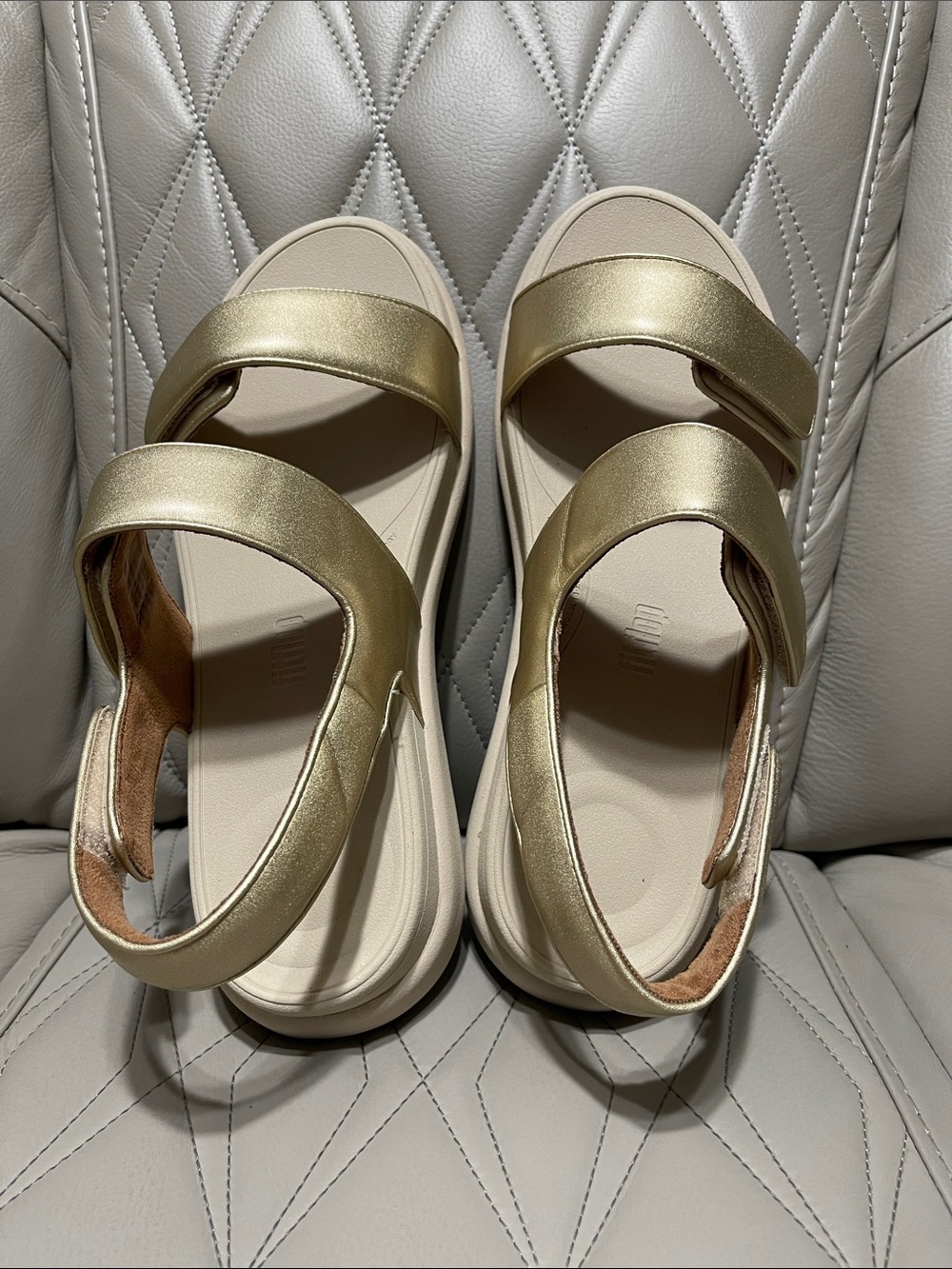 FitFlop F-Mode Go Metallic Gold Adjustable Flatform Sandals - Picture 6 of 10